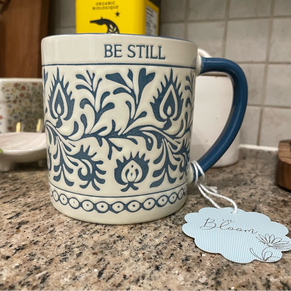 Blue "Be Still" Ceramic Mug